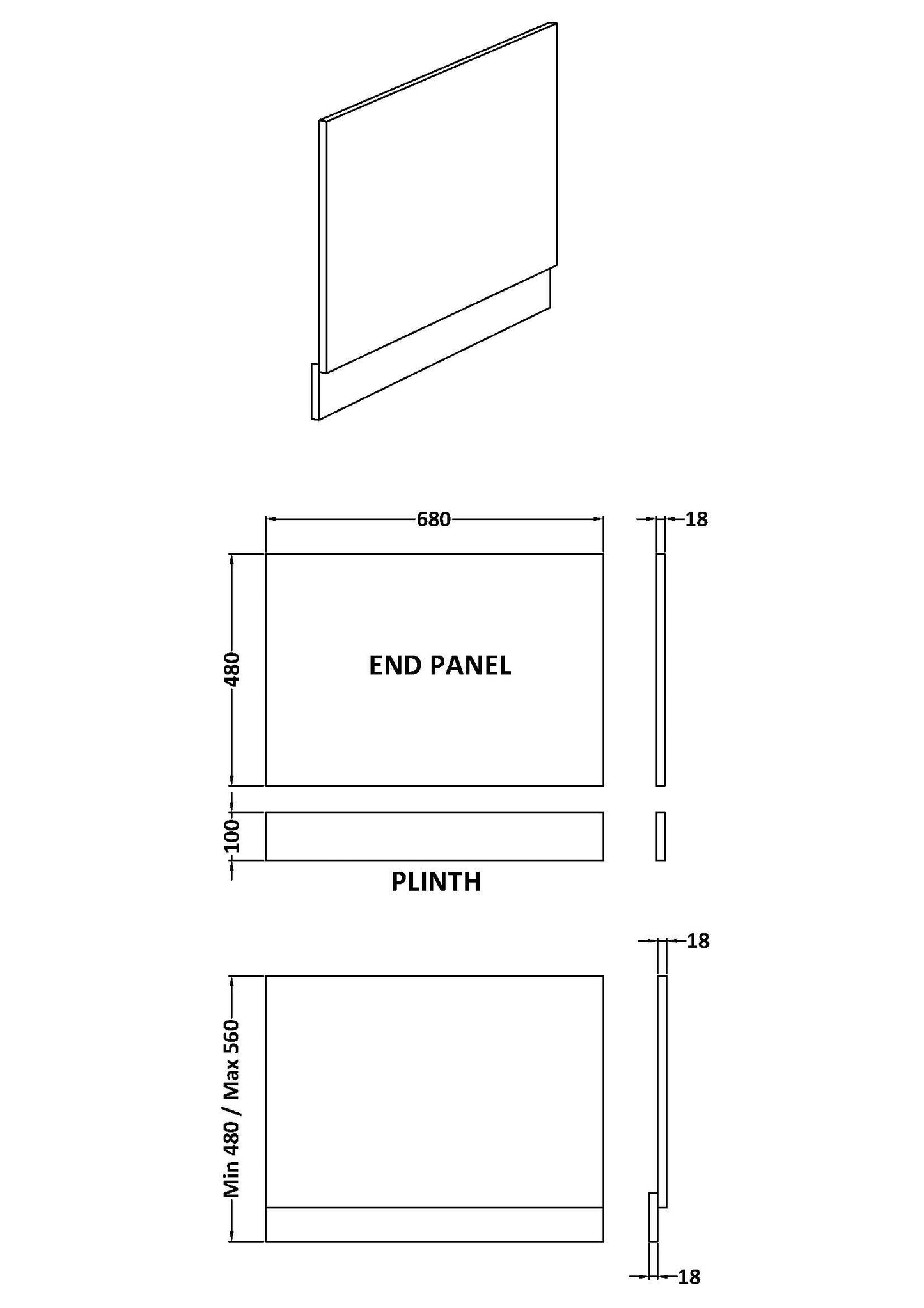 700mm Bath End Panel - Pebble Grey