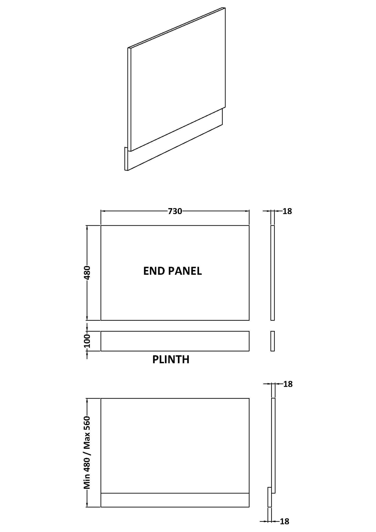 750mm Bath End Panel - Fern Green