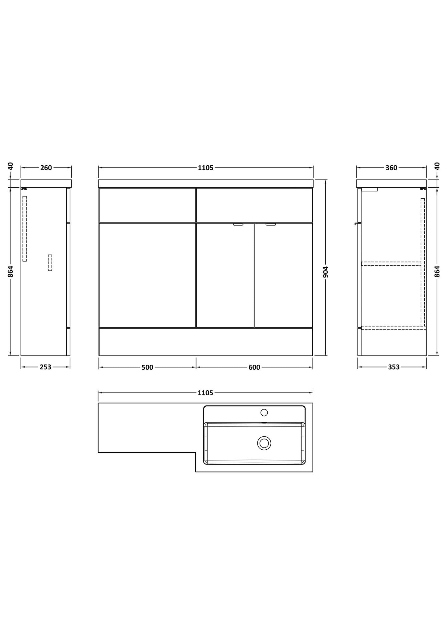 Hudson Reed Fusion 1100mm Right Hand Floor Standing 2 Door Vanity Basin & Toilet Combination