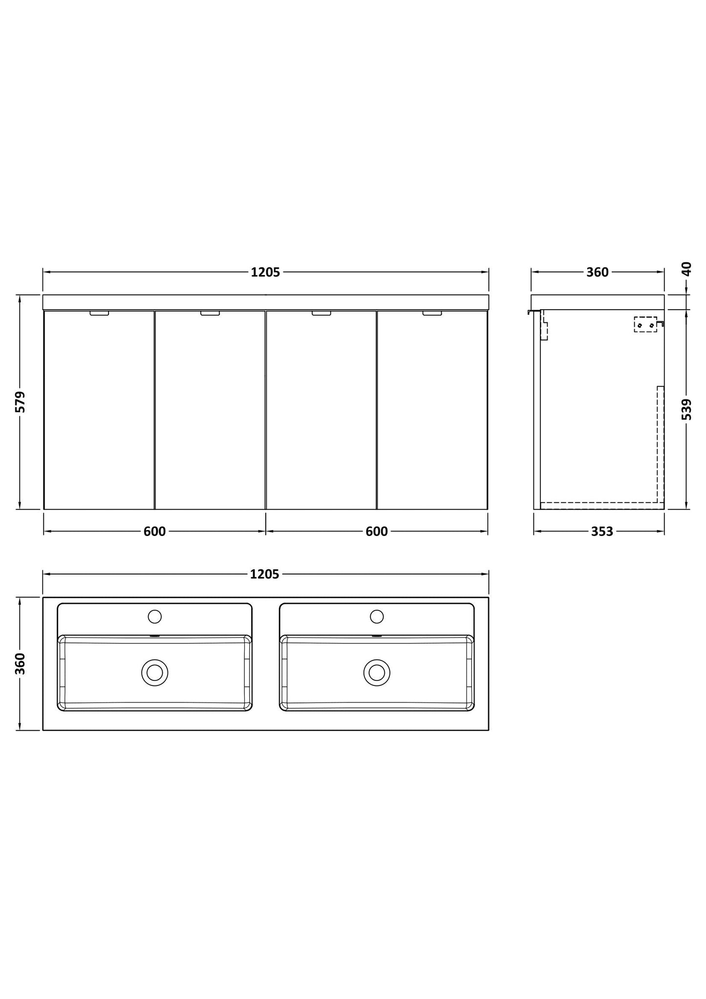 Hudson Reed Fusion 1200mm Wall Hung 4-Door Vanity Unit with Double Basin