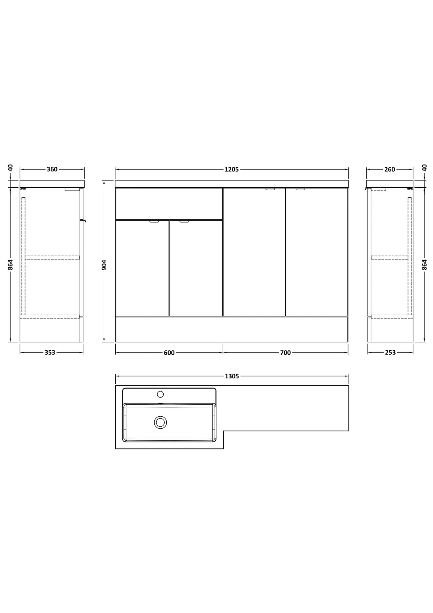 Hudson Reed Fusion 1200mm Left Hand Pebble Grey Combination Unit With Basin