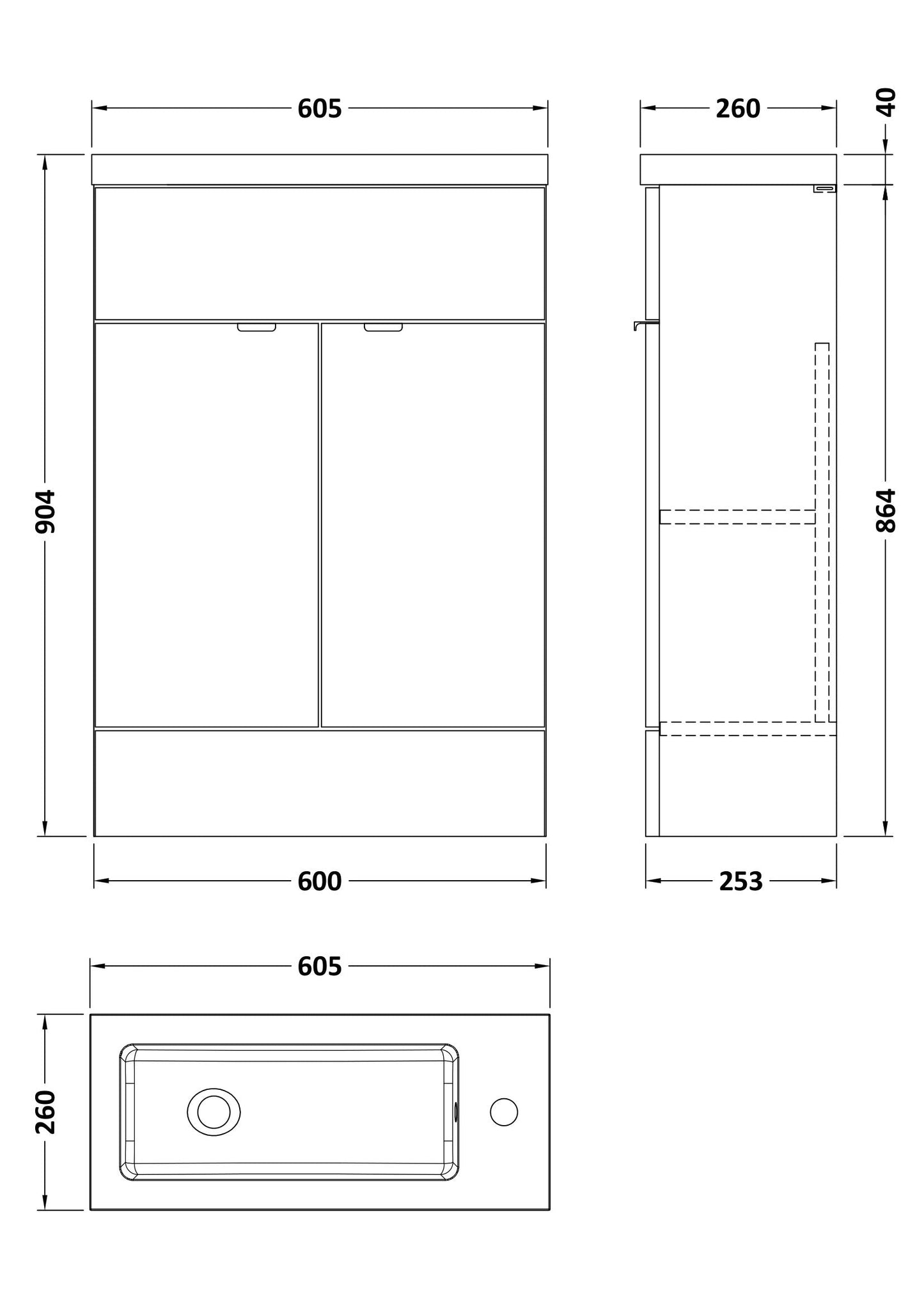 Hudson Reed Fusion 600mm Floor Standing 2 Door Vanity Unit With Basin