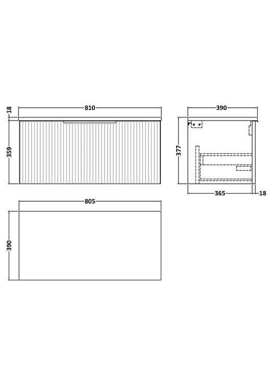 Hudson Reed Fluted 800mm Wall Hung Single Drawer Vanity With Worktop