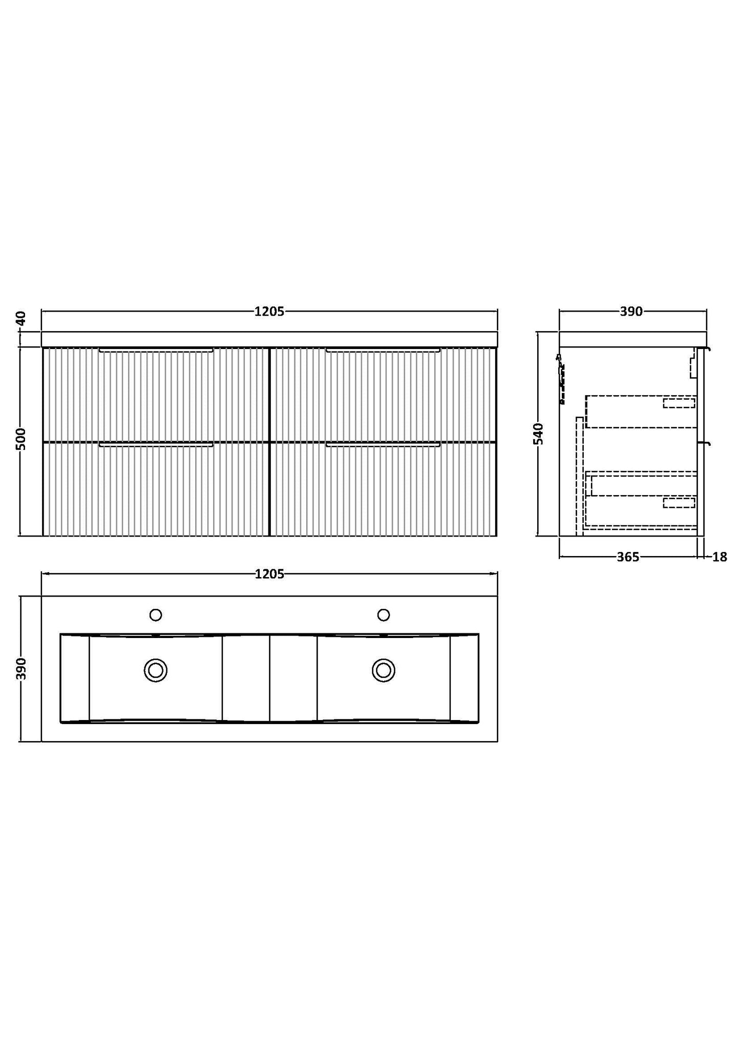 Hudson Reed Fluted 1200mm Satin Green Wall Hung 4-Drawer Vanity Unit with Double Basin