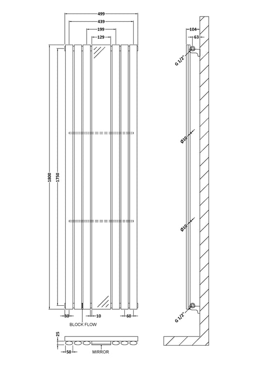 Single Panel Designer Radiator 1800 x 499mm