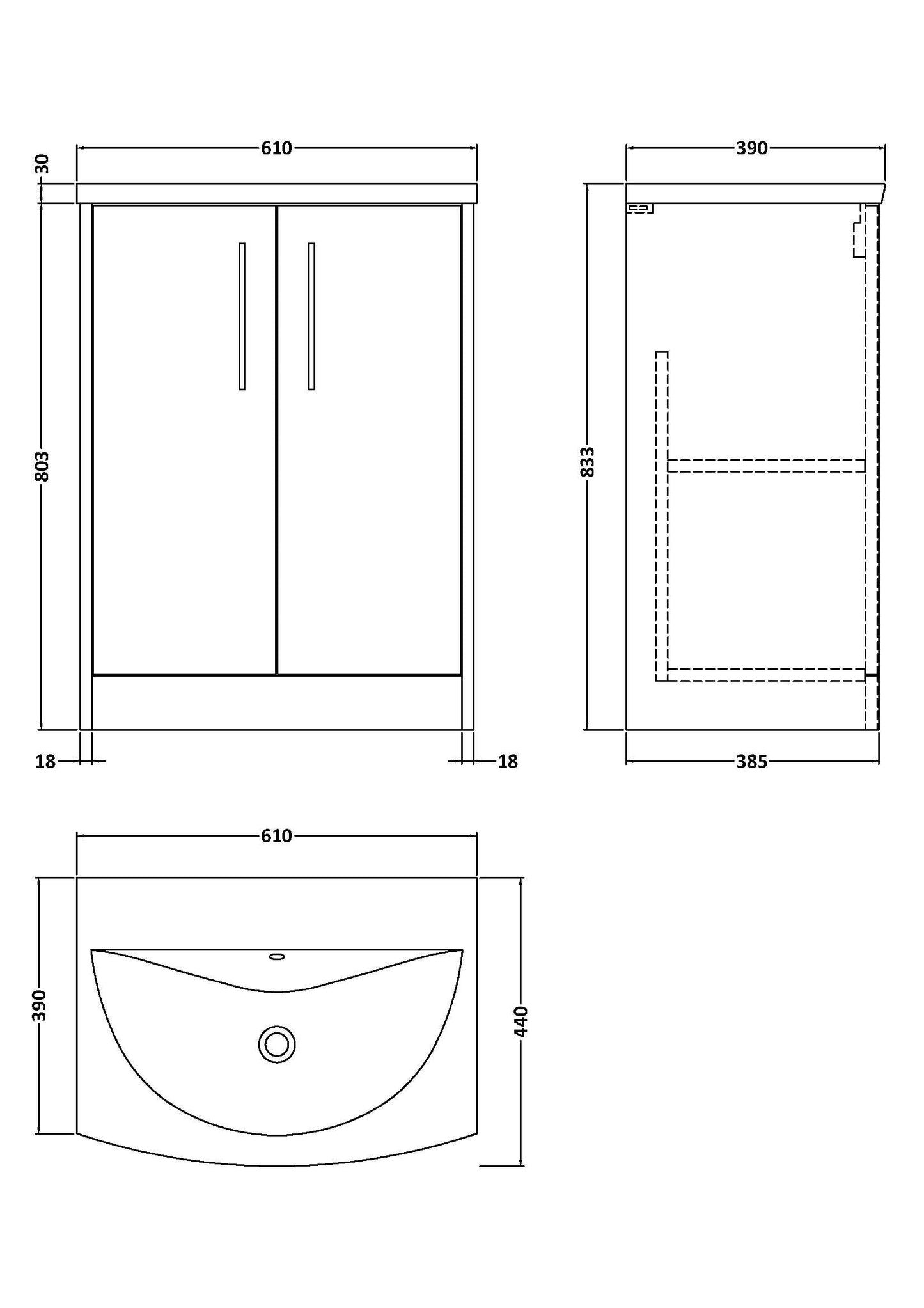 Hudson Reed Juno 600mm Floor Standing Vanity Unit with Basin