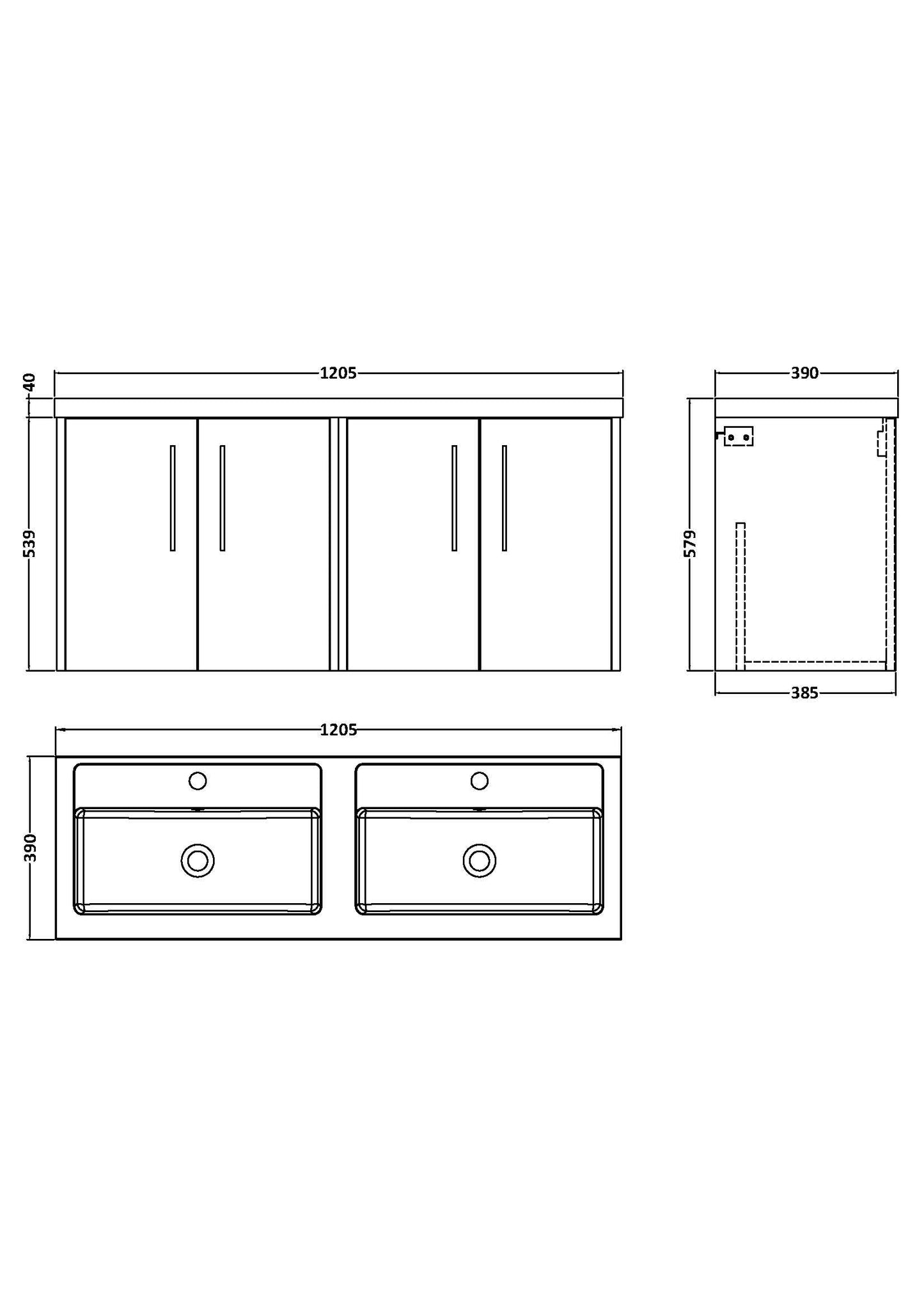 Hudson Reed Juno 1200mm Wall Hung 4-Door Vanity Unit with Double Basin