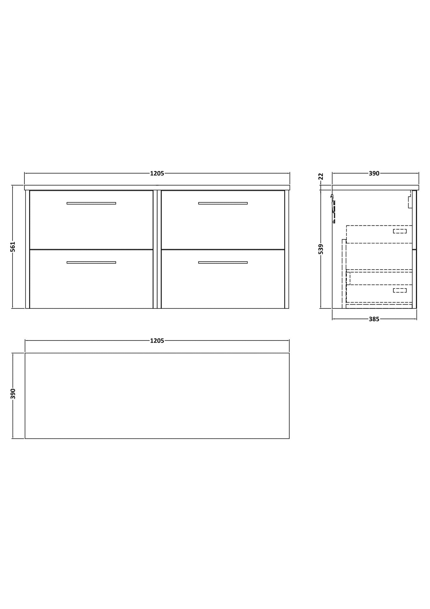 Hudson Reed Juno 1200mm Autumn Oak Wall Hung 4-Drawer Vanity Unit With Laminate Worktop