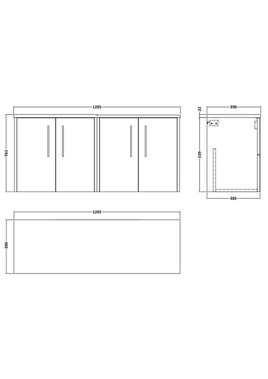 Hudson Reed Juno 1200mm Wall Hung Graphite Grey Woodgrain 2-Door Vanity Unit With Laminate Worktop
