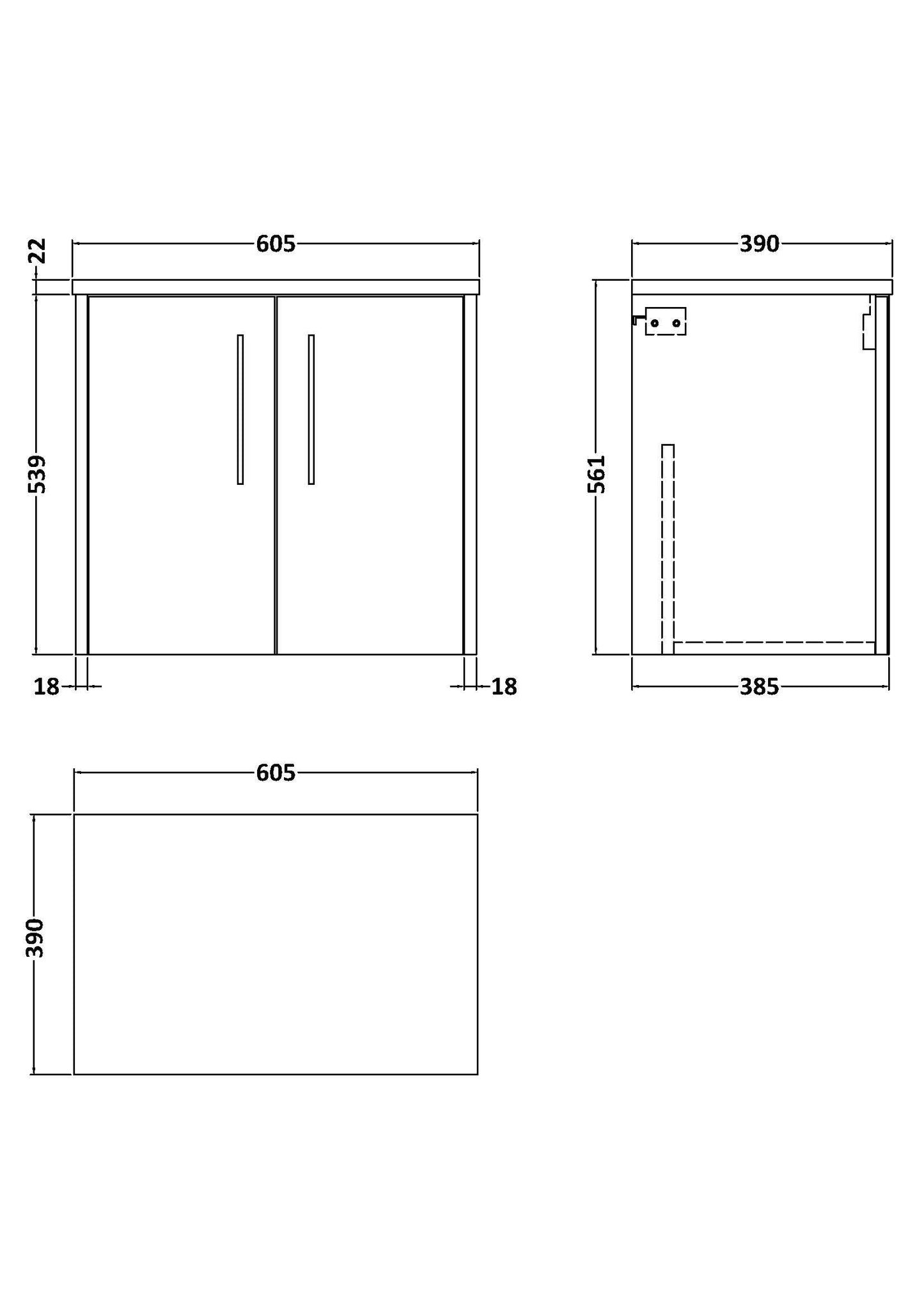 Hudson Reed Juno 600mm Graphite Grey Wall Hung 2-Door Vanity Unit With Soft Close Doors & Laminate Top