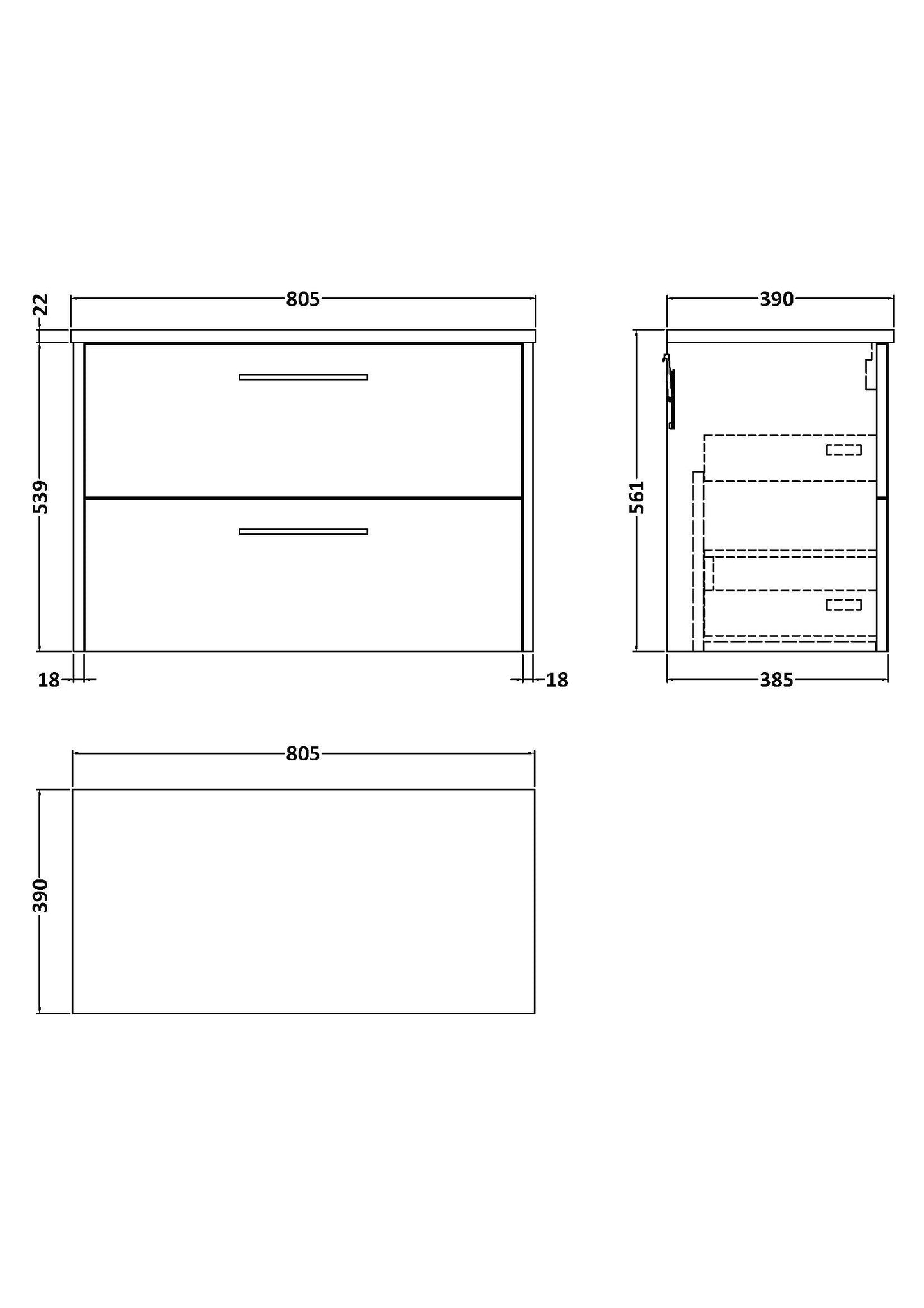 Hudson Reed Juno 800mm Graphite Grey Wall Hung Soft-Close 2-Drawer Vanity Unit With Laminate Top