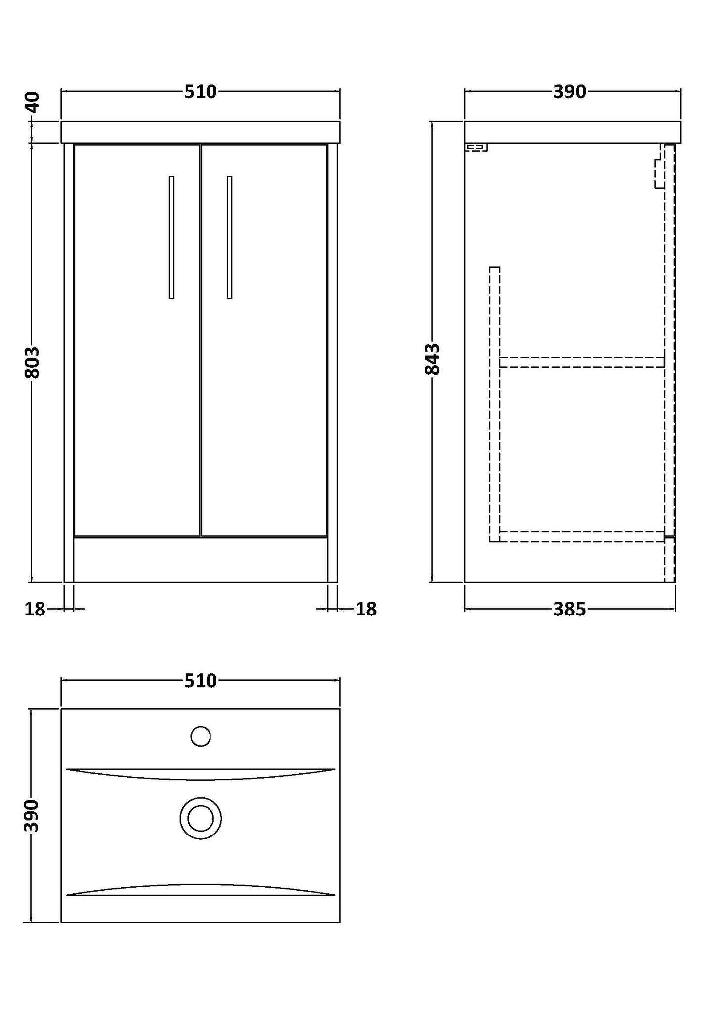 Hudson Reed Juno 500mm Floor Standing 2-Door Vanity Unit & Basin