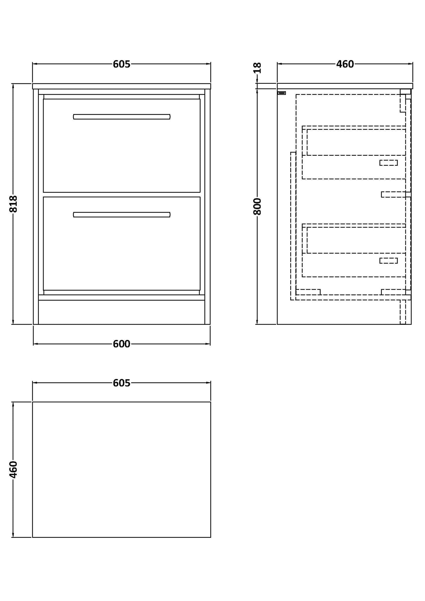 Hudson Reed Lille 600mm Floor Standing 2-Drawer Vanity Unit With Worktop