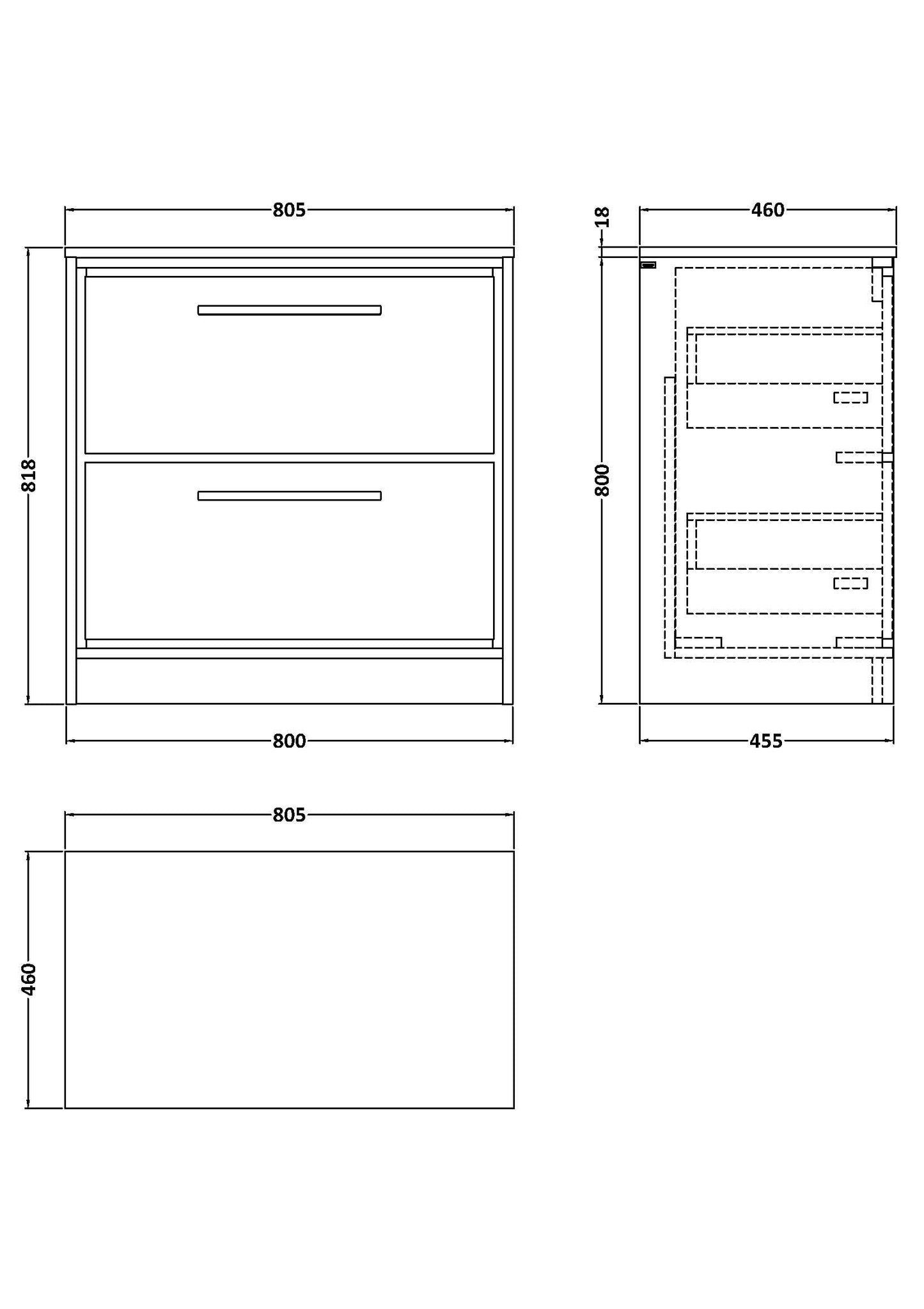 Hudson Reed Lille 800mm Graphite Grey Woodgrain Floor Standing 2-Drawer Vanity Unit With Worktop