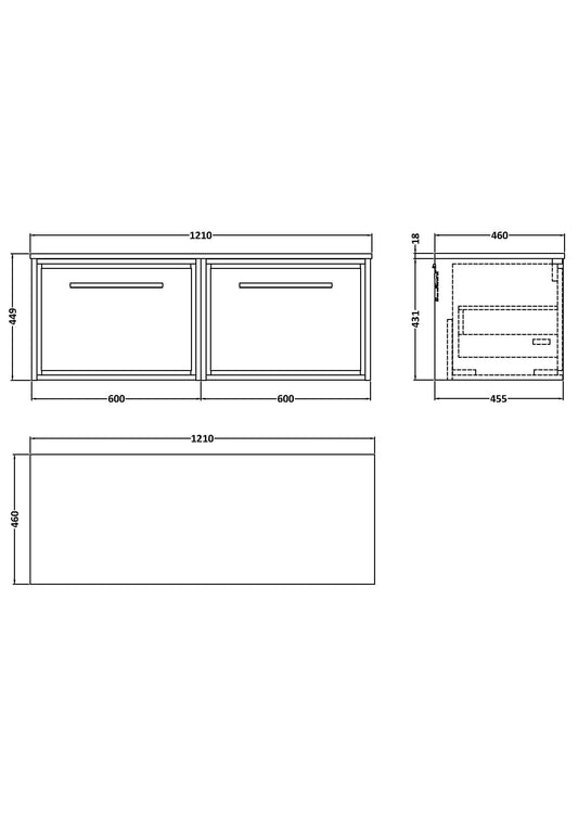 Hudson Reed Lille 1200mm Antique Oak Wall Hung Single Drawer Vanity With Marble Worktop