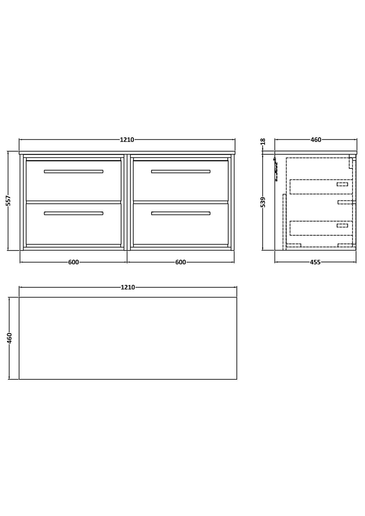 Lille 1200mm Wall Hung 4-Drawer Vanity with Marble Worktop