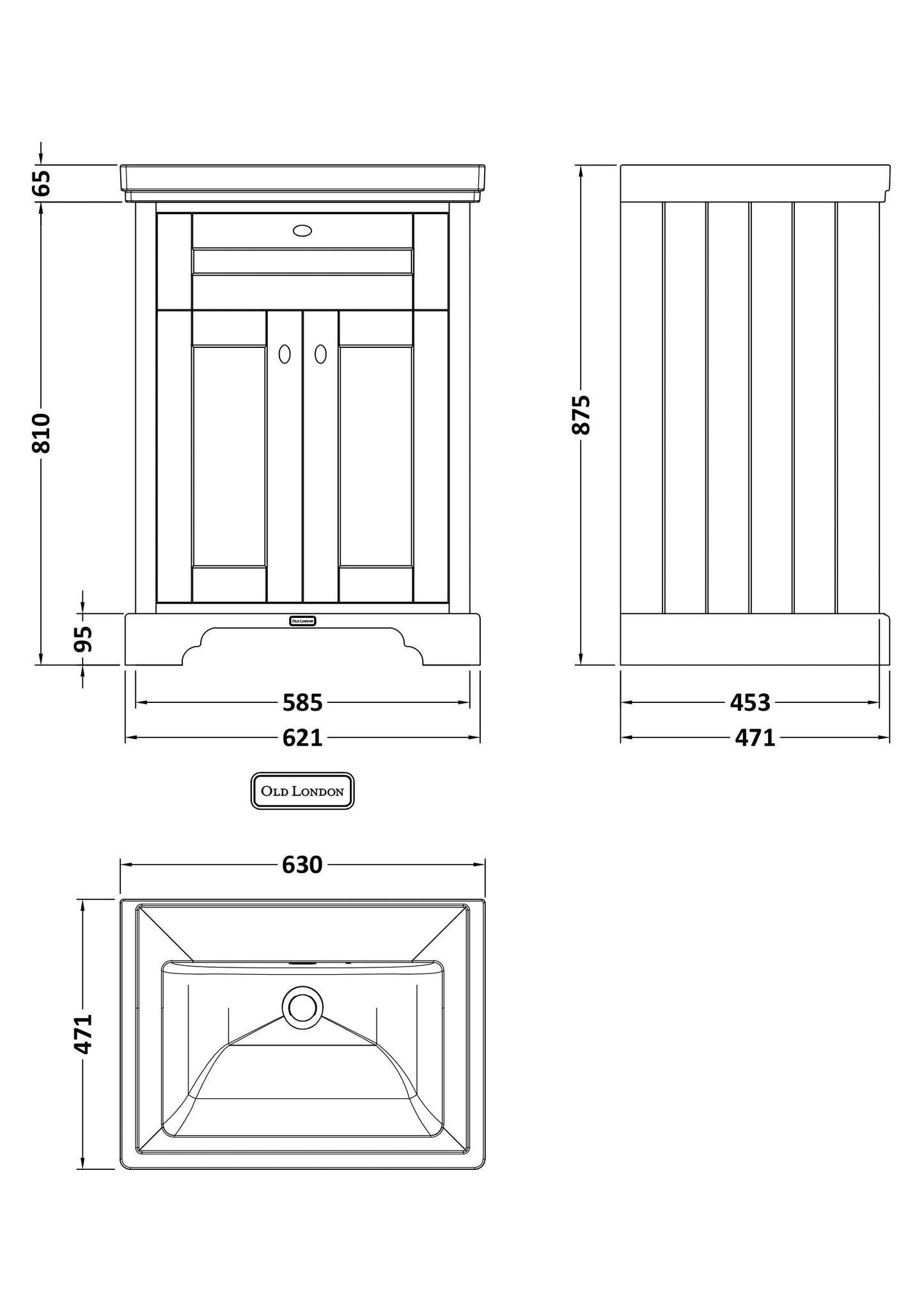 Hudson Reed Old London 600mm Floor Standing 2 Door Vanity Unit With Basin
