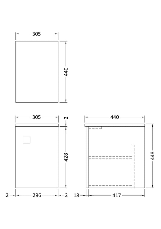 Hudson Reed Sarenna 305mm 1 Door Dove Grey Wall Hung Cabinet With Handles