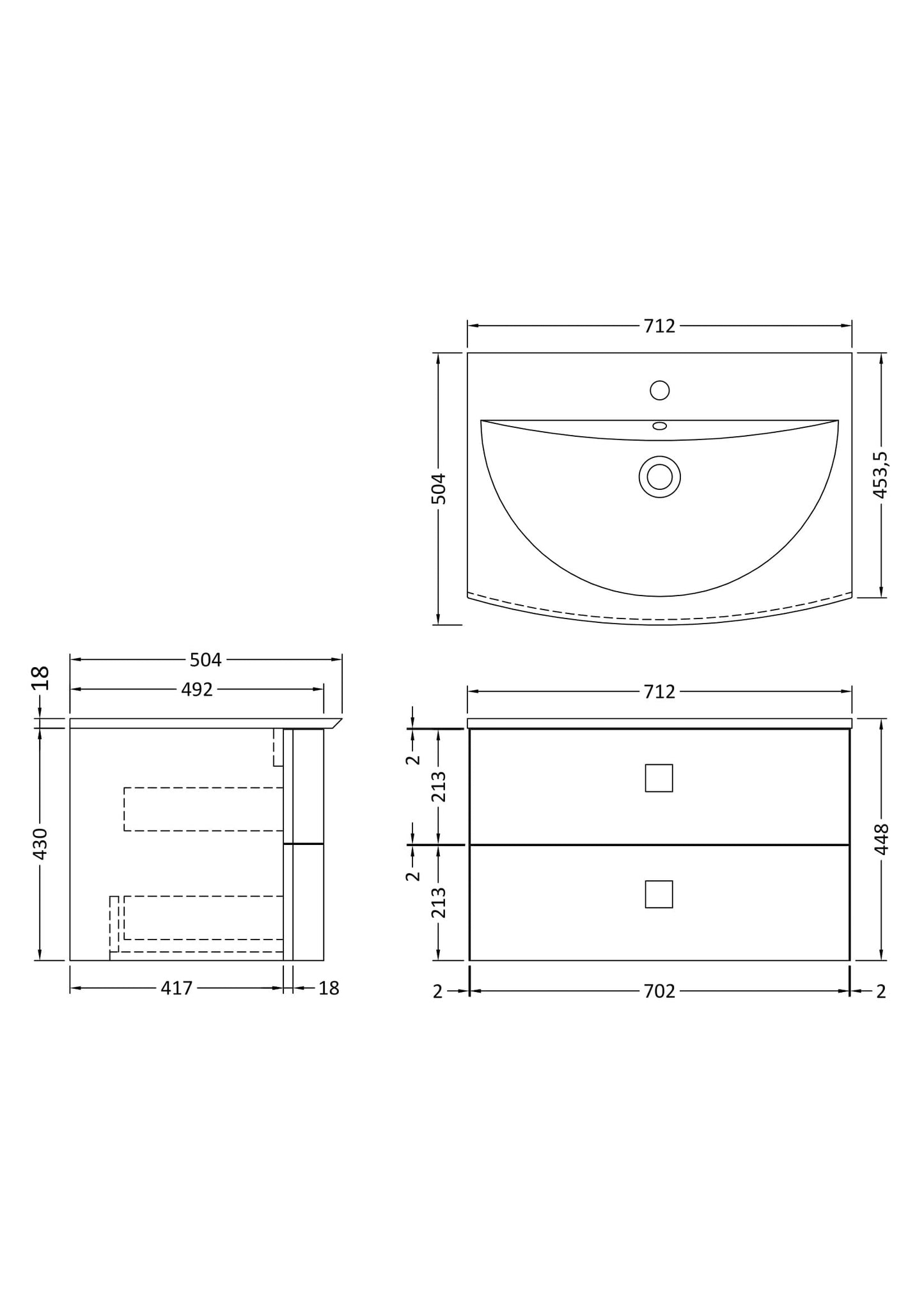 Hudson Reed Sarenna 700mm Hunter Green Wall Hung 2 Drawer Vanity Unit With Polymarble Basin