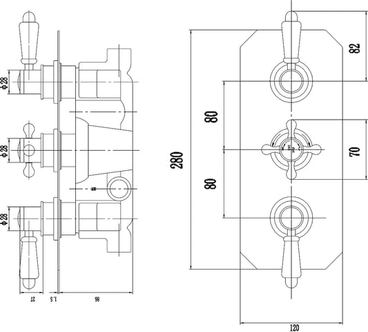 White Topaz Triple Thermostatic Shower Valve