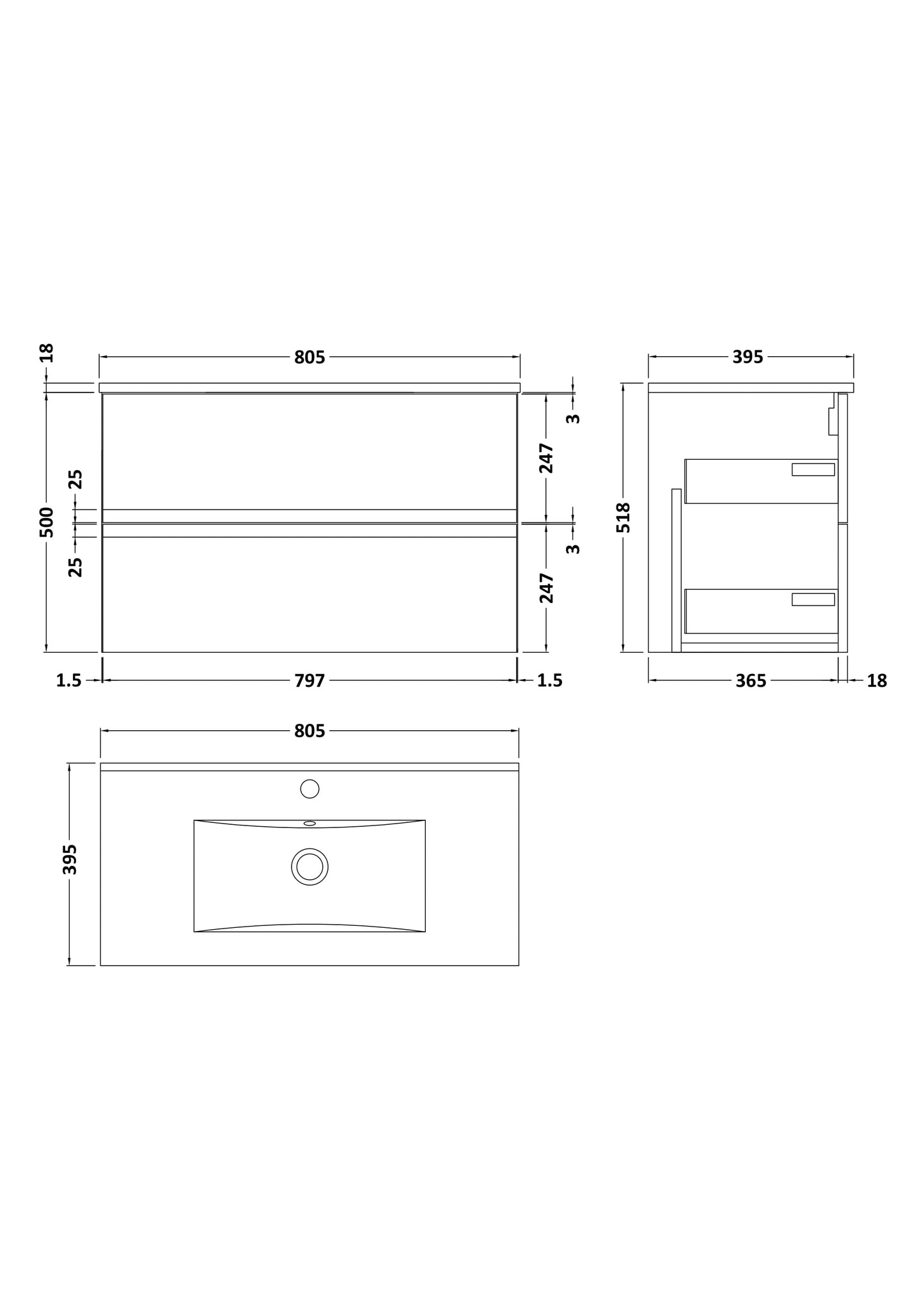 Hudson Reed Urban 805mm Satin Blue Wall Hung 2 Drawer Vanity Unit with Basin
