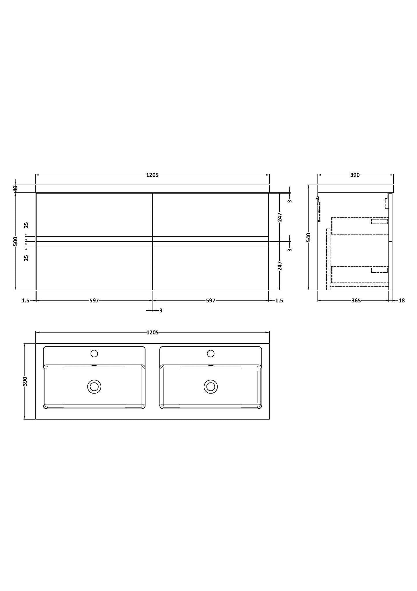 Hudson Reed Urban 1205mm Satin Green Wall Hung 4-Drawer Vanity Unit with Double Polymarble Basin