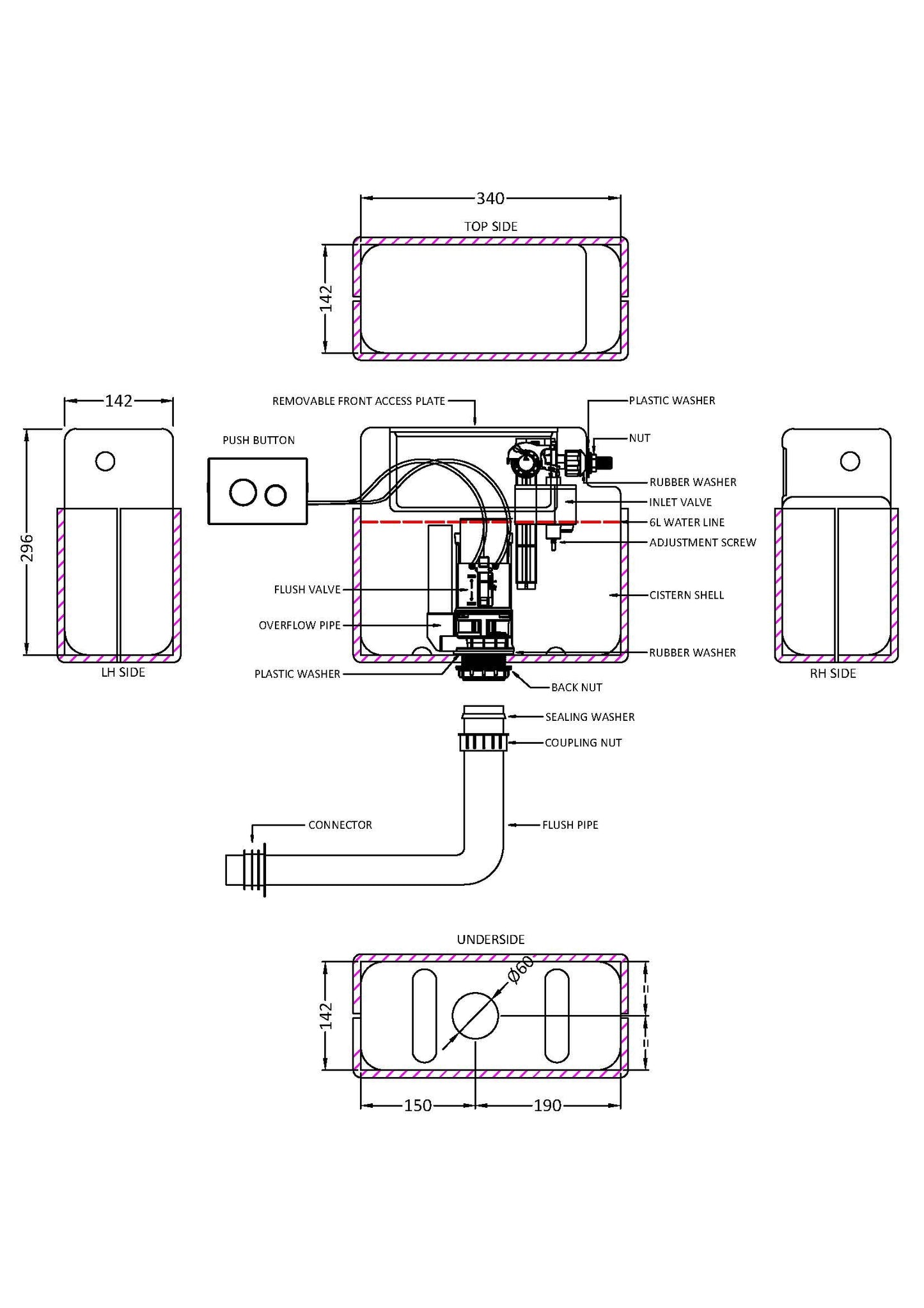 Hudson Reed Contemporary Concealed Cistern With Chrome Flush Plate