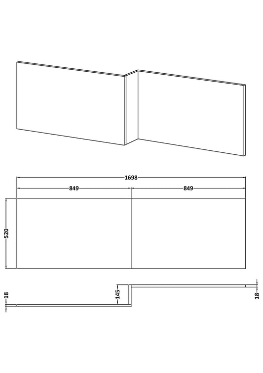 Havana Square L Shape Shower Bath Front Panel & Plinth, 1700mm
