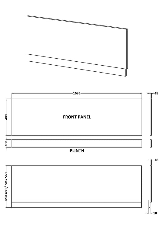 1700mm Bath Front Panel - Pebble Grey