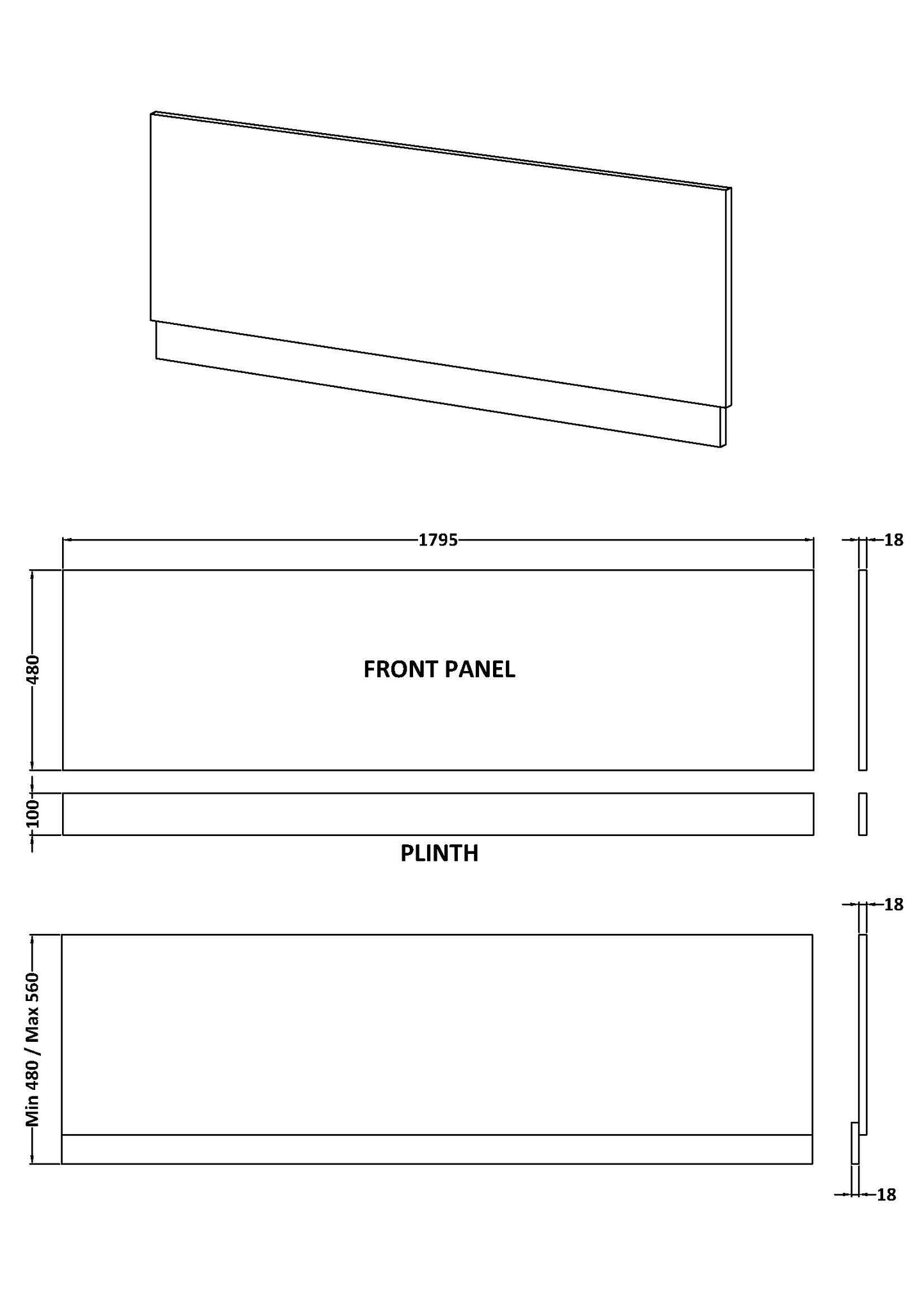 Urban Straight Bath Front Panel 1800mm