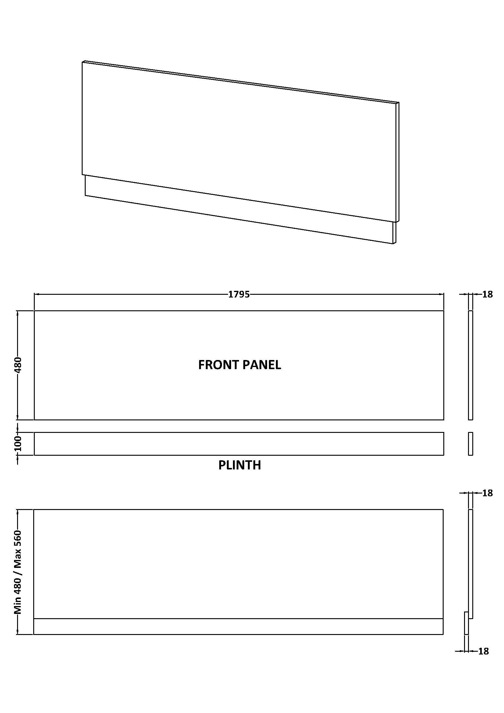 Havana Straight Shower Bath Front Panel & Plinth, 1800mm