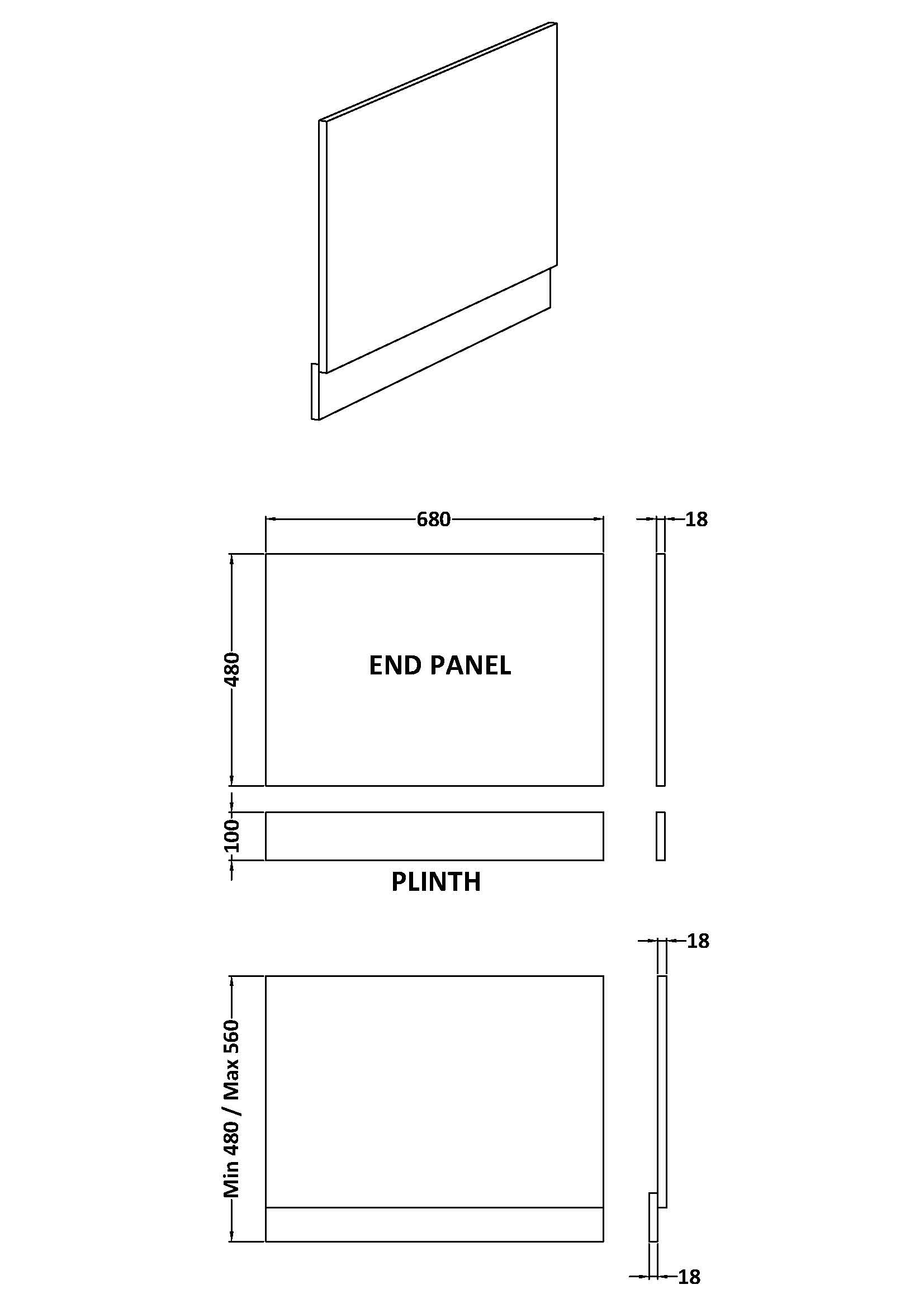 700mm Straight End Panel & Plinth