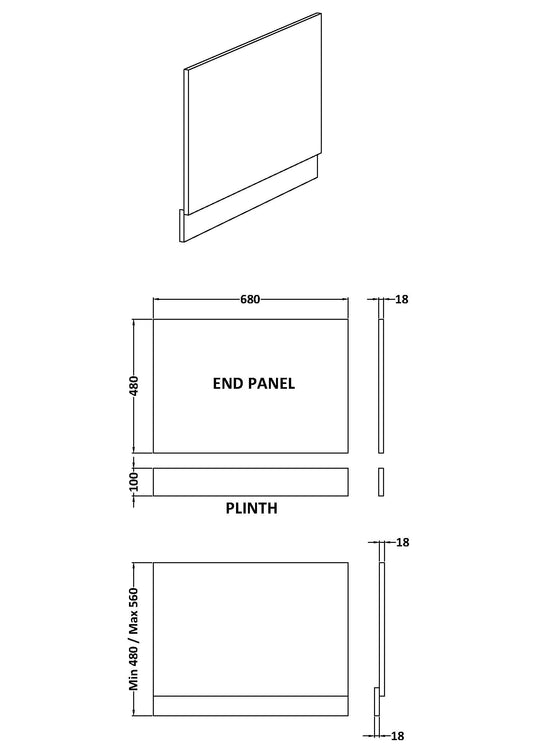 Havana Straight Shower Bath End Panel & Plinth, 700mm