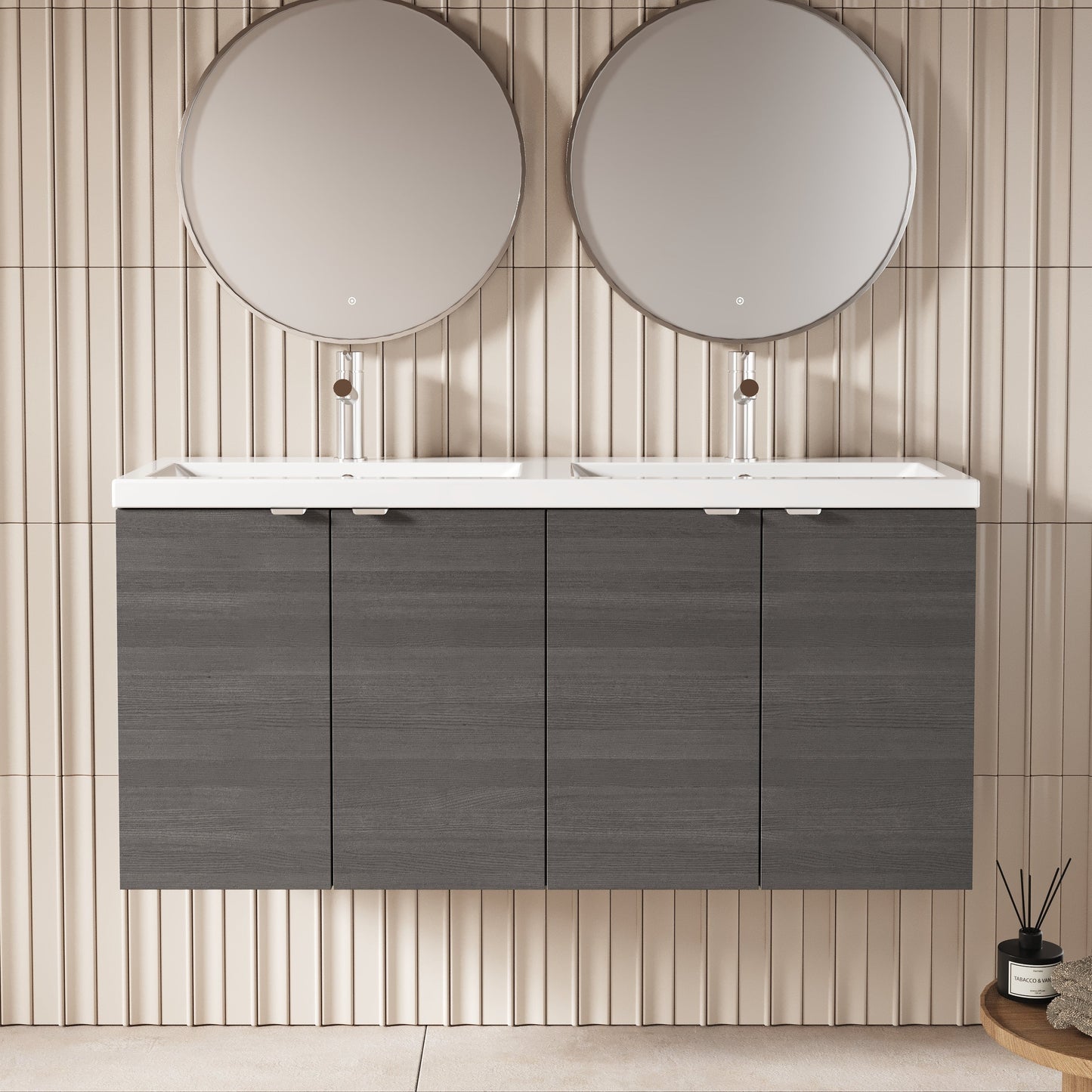Hudson Reed Fusion 1200mm Wall Hung 2 Door Vanity Unit & Twin Ceramic Basin
