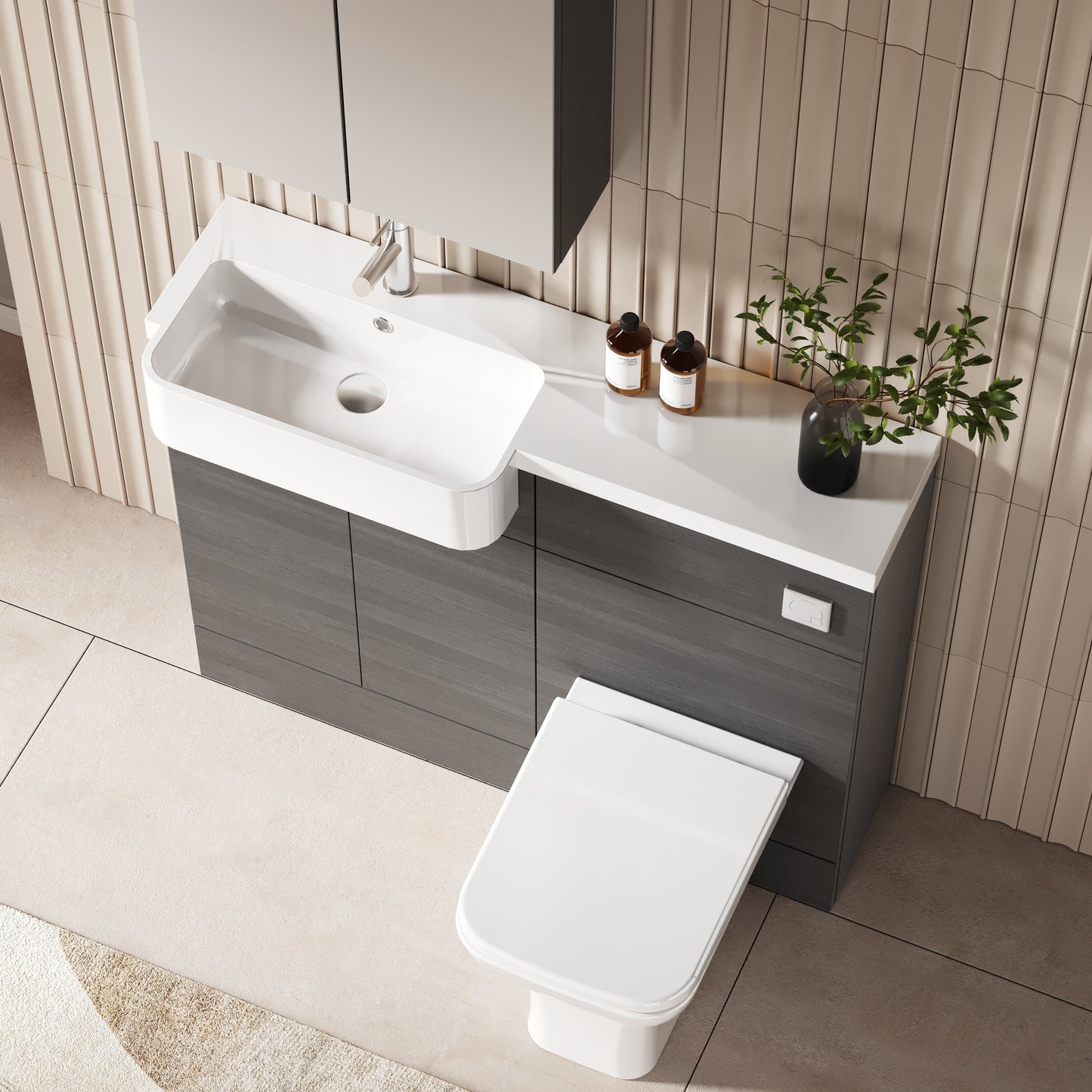 Hudson Reed Fusion 1100mm Anthracite Woodgrain Floor Standing Vanity & Toilet Unit with Semi Recessed Basin