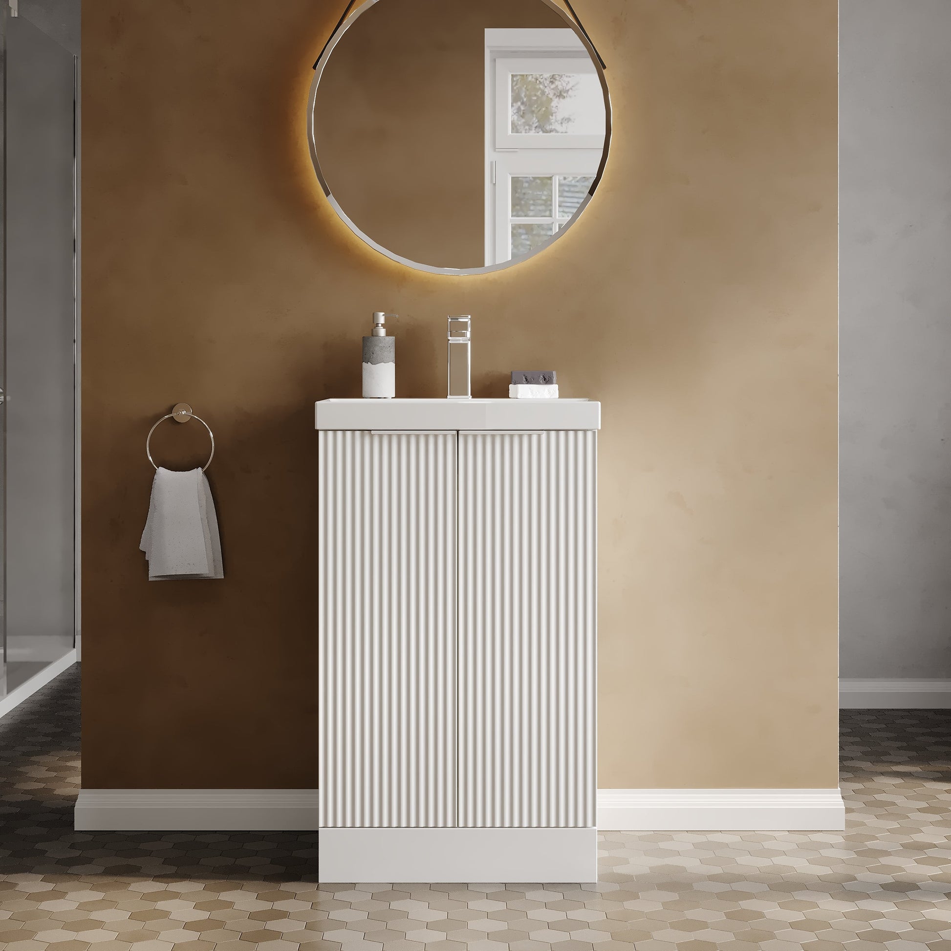 Hudson Reed Fluted 510mm Floor Standing 2-Door Vanity Unit With Basin