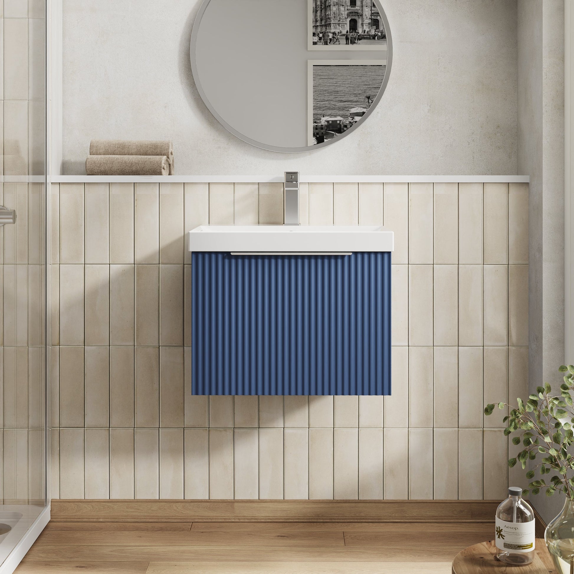 Hudson Reed Fluted 500mm Wall Hung Single Drawer Vanity Unit With Thin-Edge Basin
