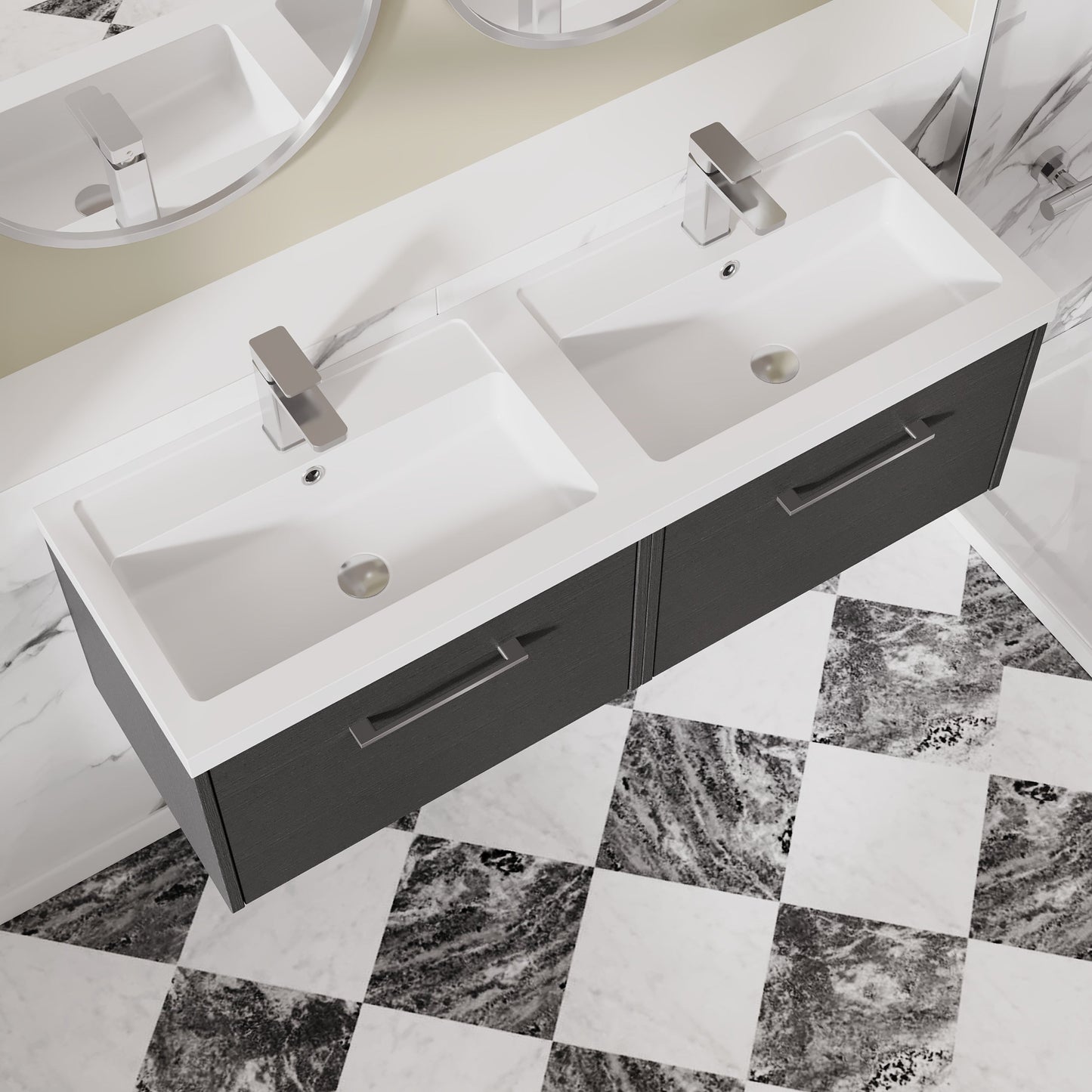 Hudson Reed Juno 1200mm Wall Hung Graphite Grey 2-Drawer Vanity Unit & Double Basin