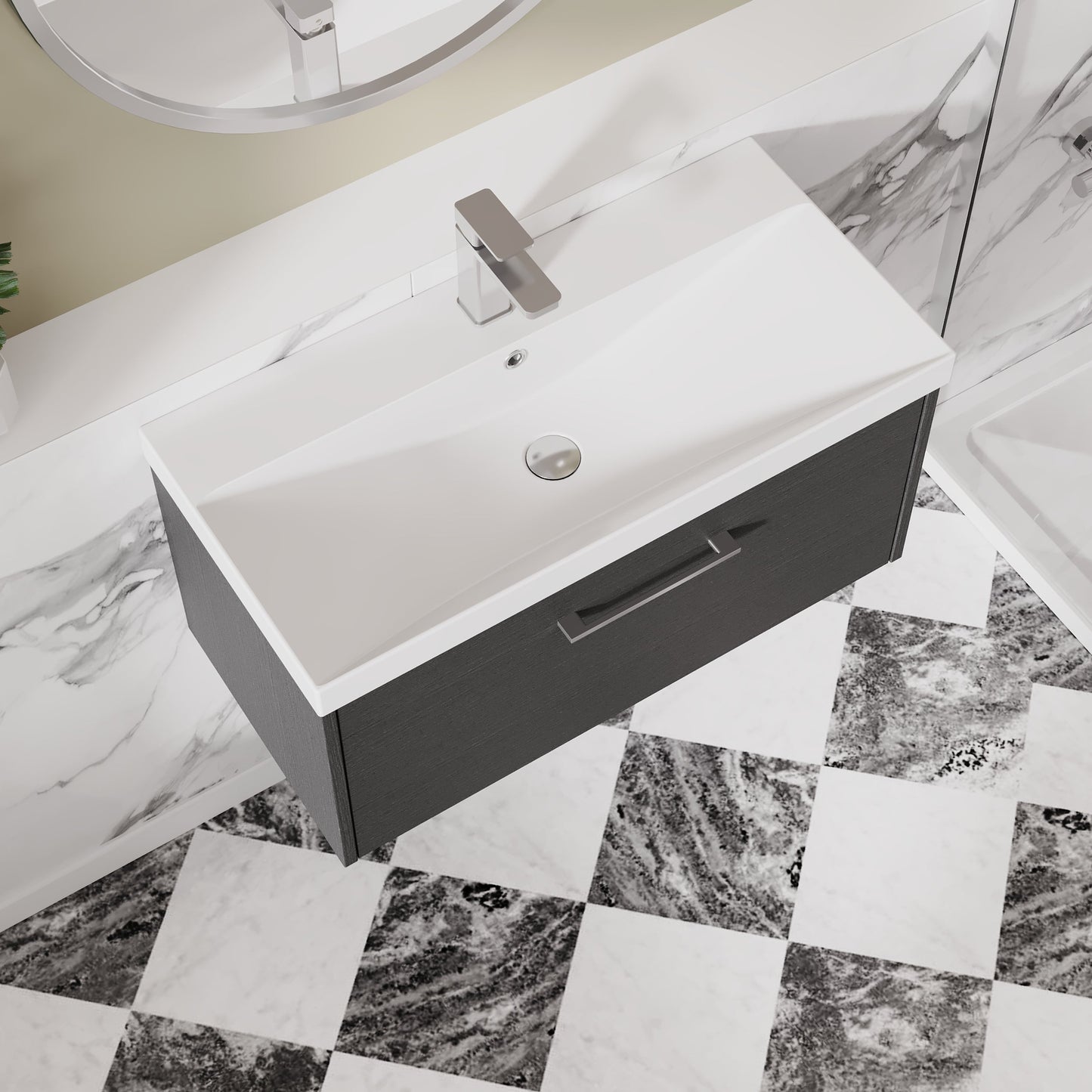 Hudson Reed Juno 800mm Wall Hung Graphite Grey Single Drawer Vanity Unit With 1 Tap Hole Basin