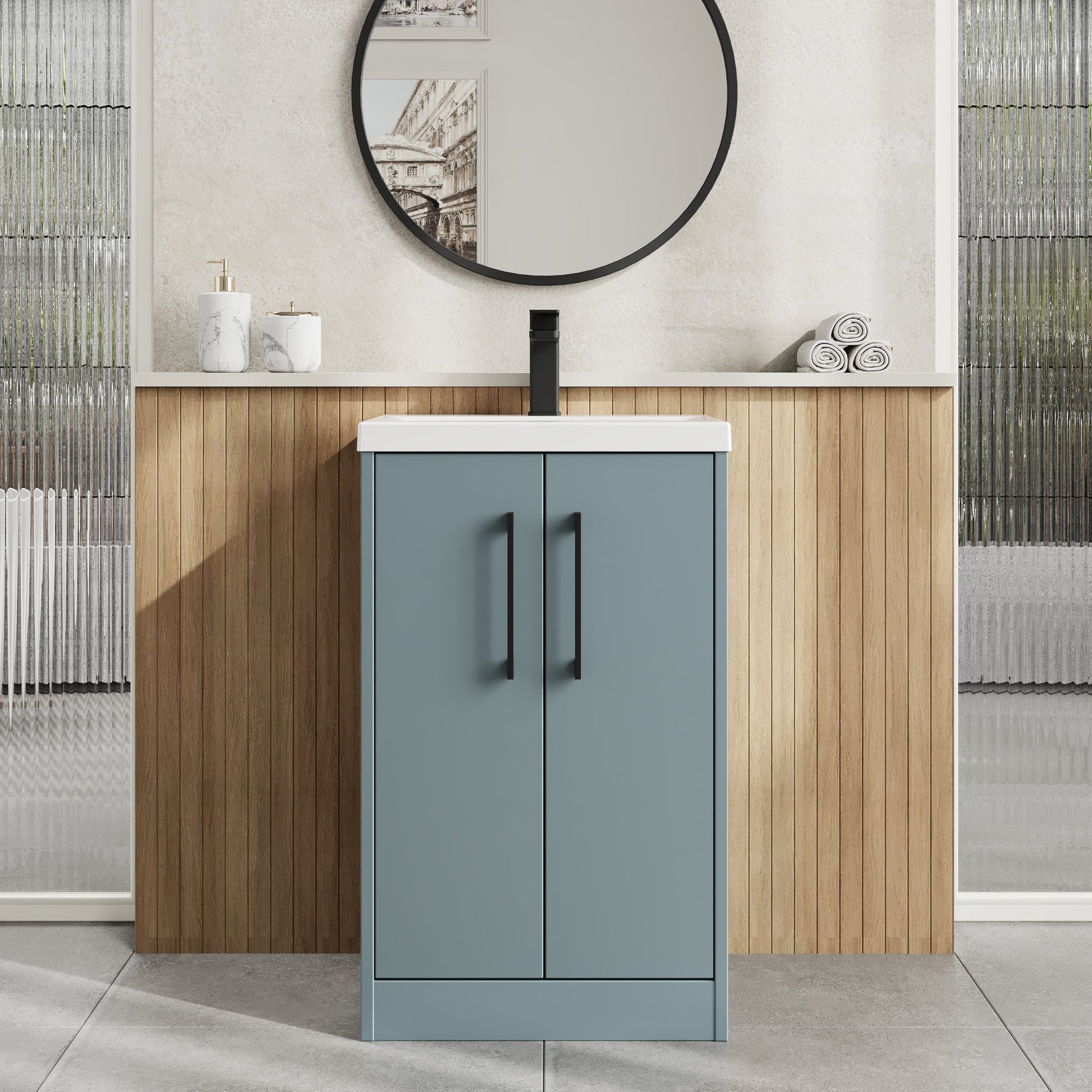 Hudson Reed Juno 500mm Floor Standing 2-Door Vanity Unit with 1 Tap Hole Basin