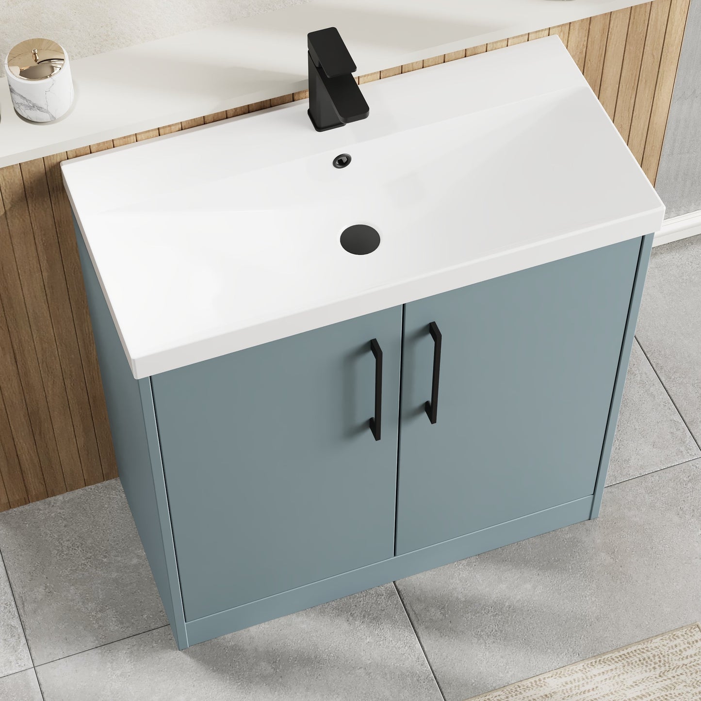 Hudson Reed Juno 800mm Coastal Grey Floor Standing 2-Door Vanity Unit with 1 Tap Hole Basin