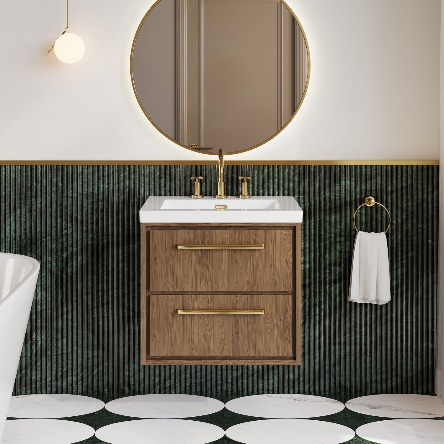 Hudson Reed Lille 600mm Antique Oak Wall Hung 2-Drawer Vanity Unit With 3 Tap Hole Basin