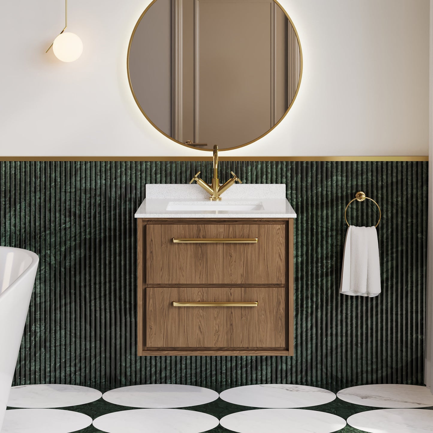 Hudson Reed Lille 600mm Wall Hung Antique Oak 2-Drawer Vanity Basin With Soft Close Drawers