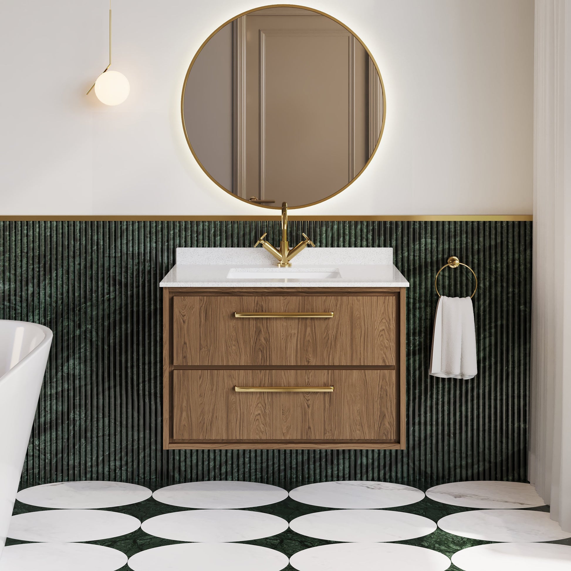 Hudson Reed Lille 800mm Antique Oak Wall Hung 2-Drawer Vanity Unit with Marble Worktop Basin