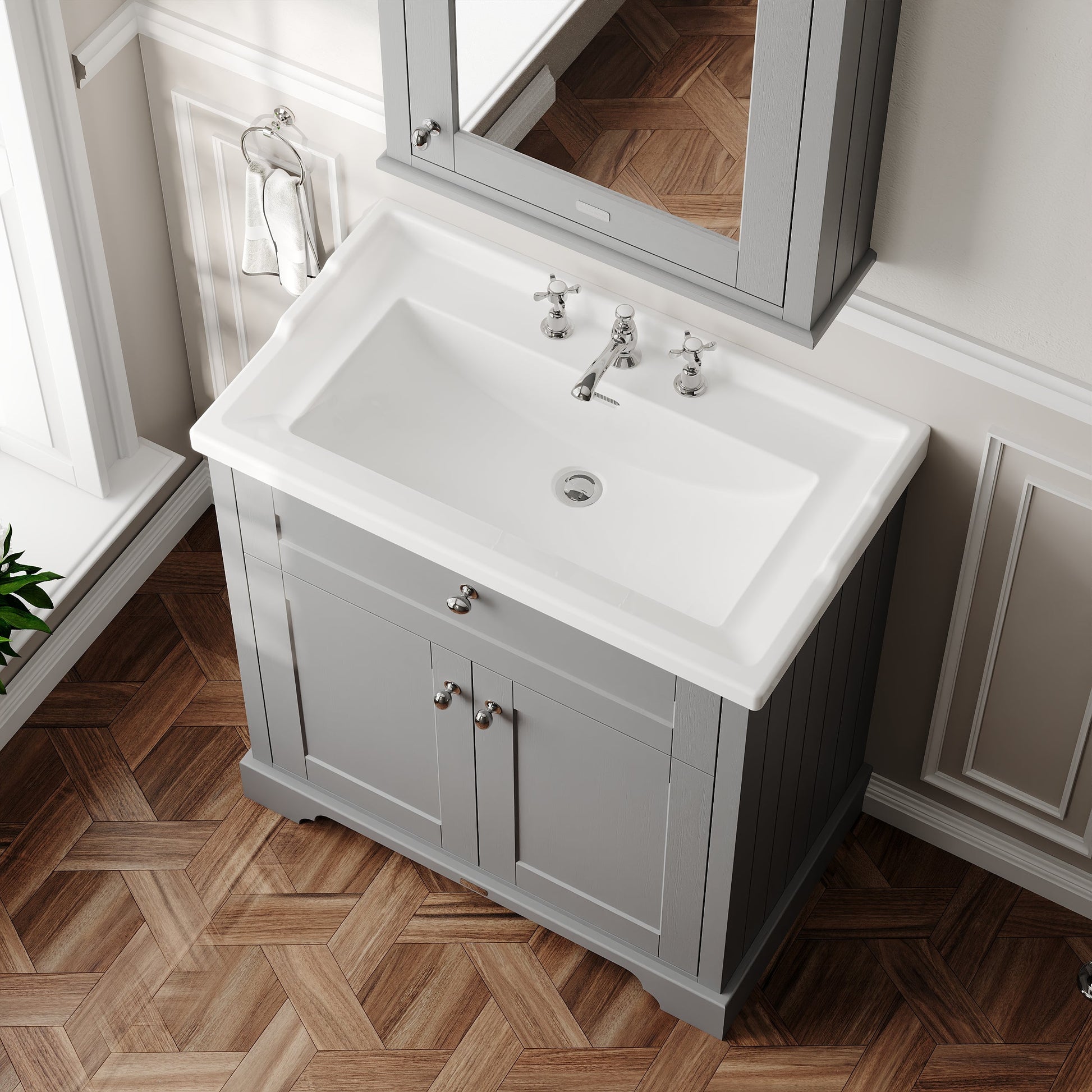 Hudson Reed Old London 800mm Floor Standing 2 Door Vanity Unit with 3 Tap Hole Ceramic Basin