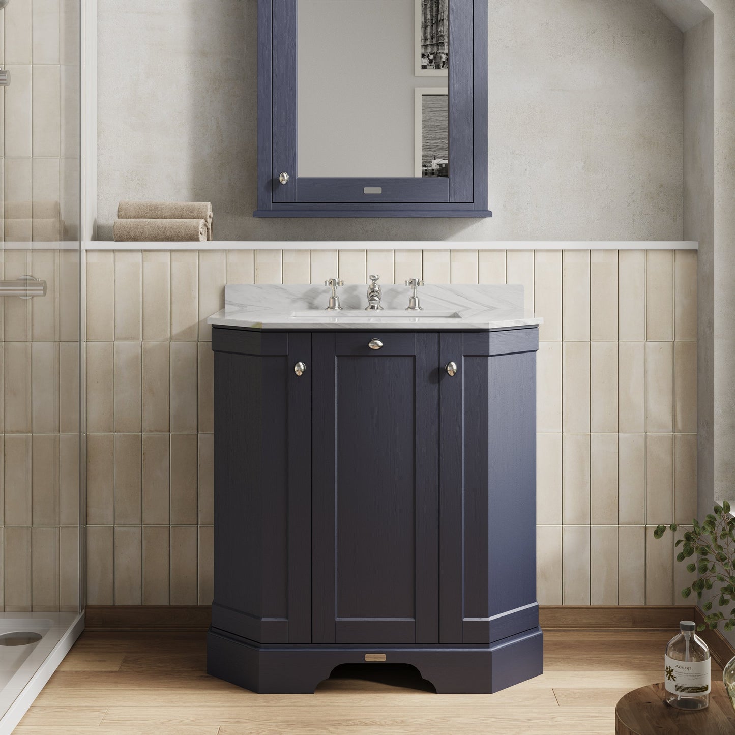 Hudson Reed Old London 750mm Floor Standing 3 Door Vanity Unit with Grey Marble Top Basin & Soft Close