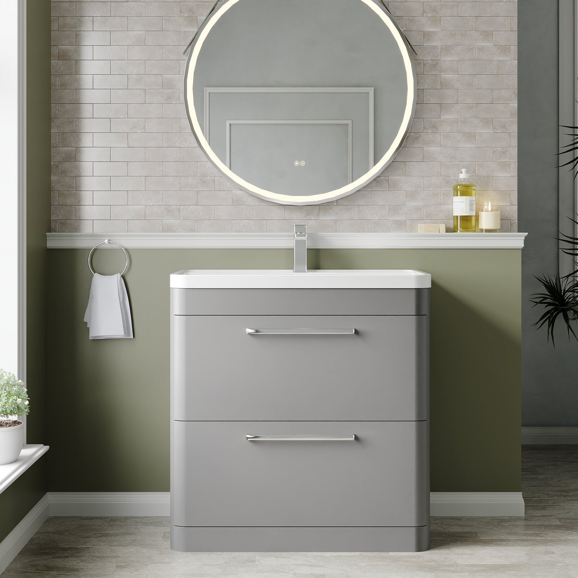 Hudson Reed Solar 800mm Floor Standing 2 Drawer Vanity Unit With Polymarble Basin