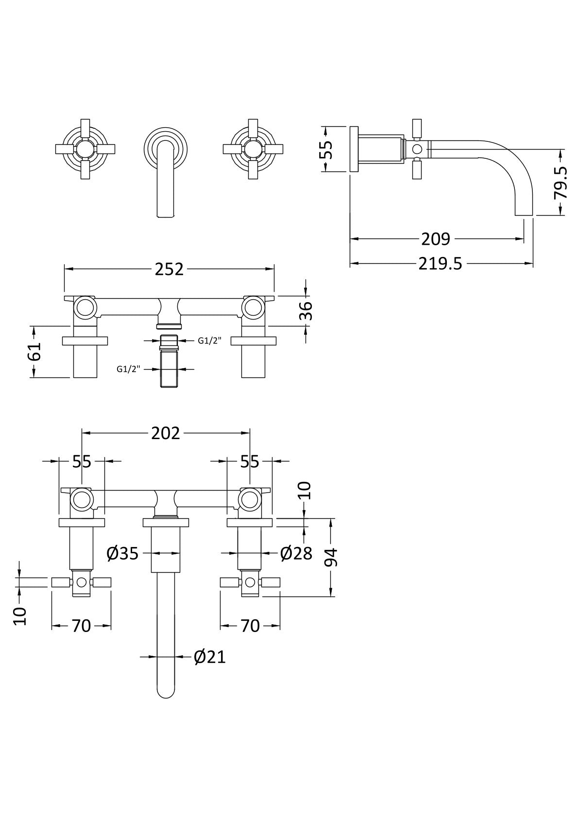 Tec Crosshead Wall Mounted Basin Mixer