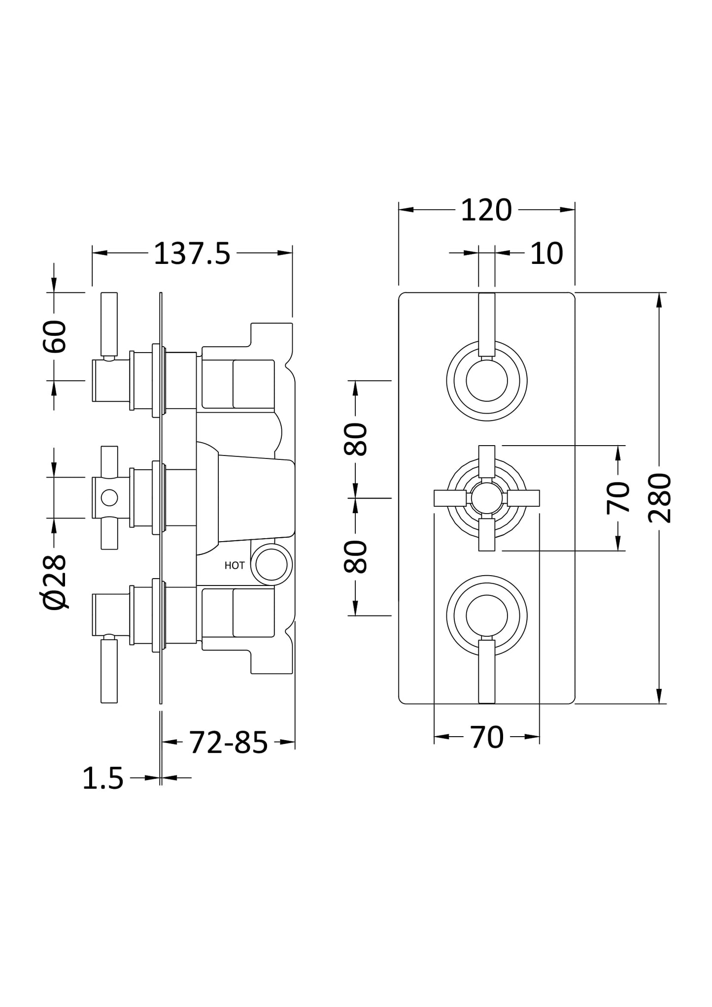 Tec Pura Triple Thermostatic Shower Valve With Diverter Brushed Brass