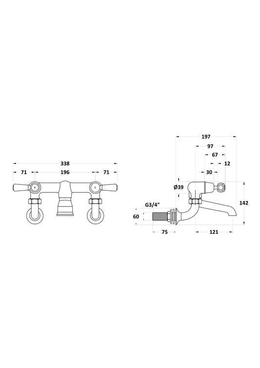 Black Topaz With Lever Handle Wall Mounted Bath Filler